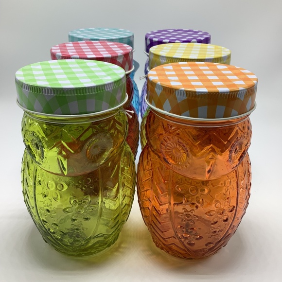 206242-6GB Owl Colors 6 Pc Glass Jar Set Canister with Airtight Metal Lids 16 oz - Picture 2 of 8
